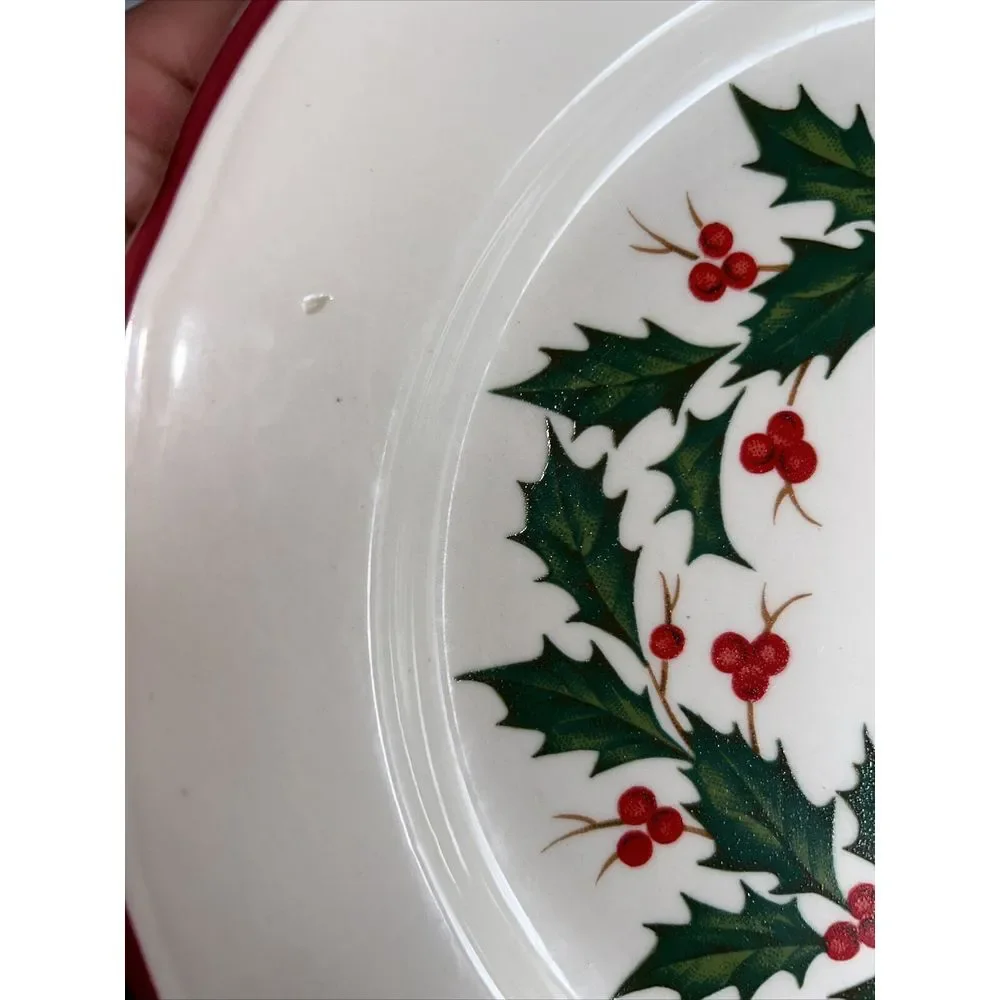 Homer Laughlin Best‎ China Christmas Plate Set Of 4 Holly Design 9 3/4